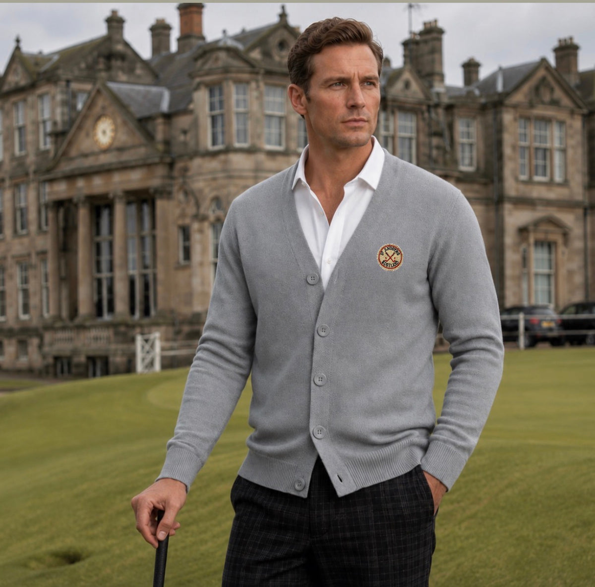 Vintage St Andrews Patch on Grey Cardigan