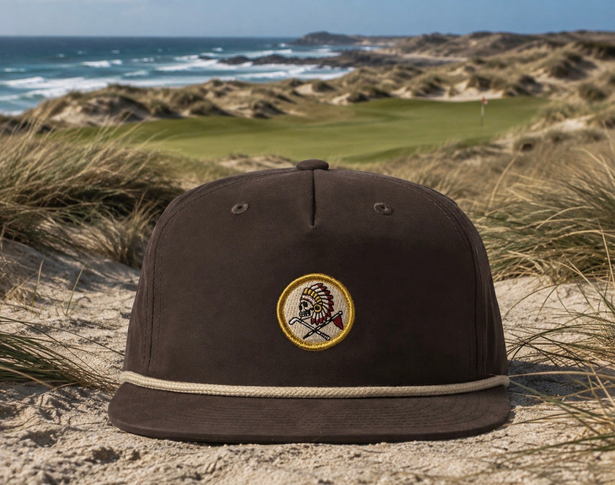 FLAG & IRON on Brown Throwback Rope Hat (low to mid crown)