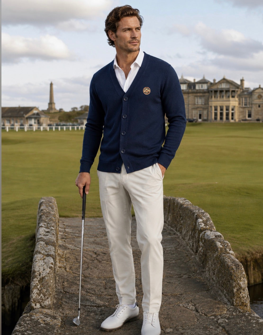St Andrews Vintage Patch Cardigan — Navy