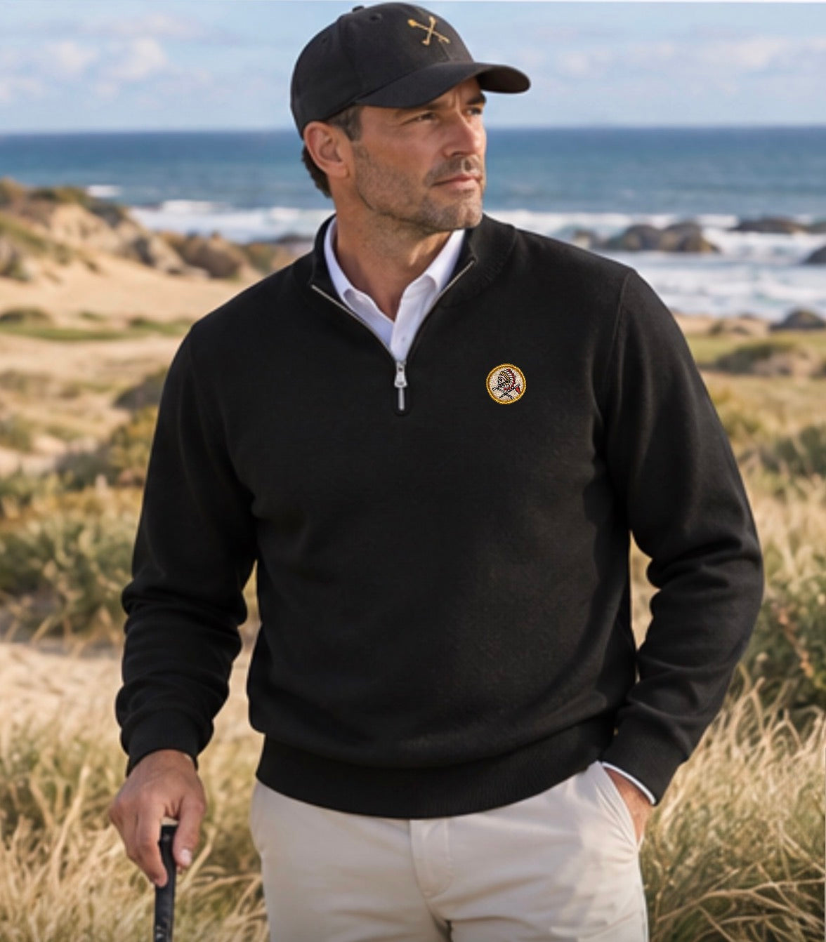 FLAG & IRON Black Quarter Zip Sweater