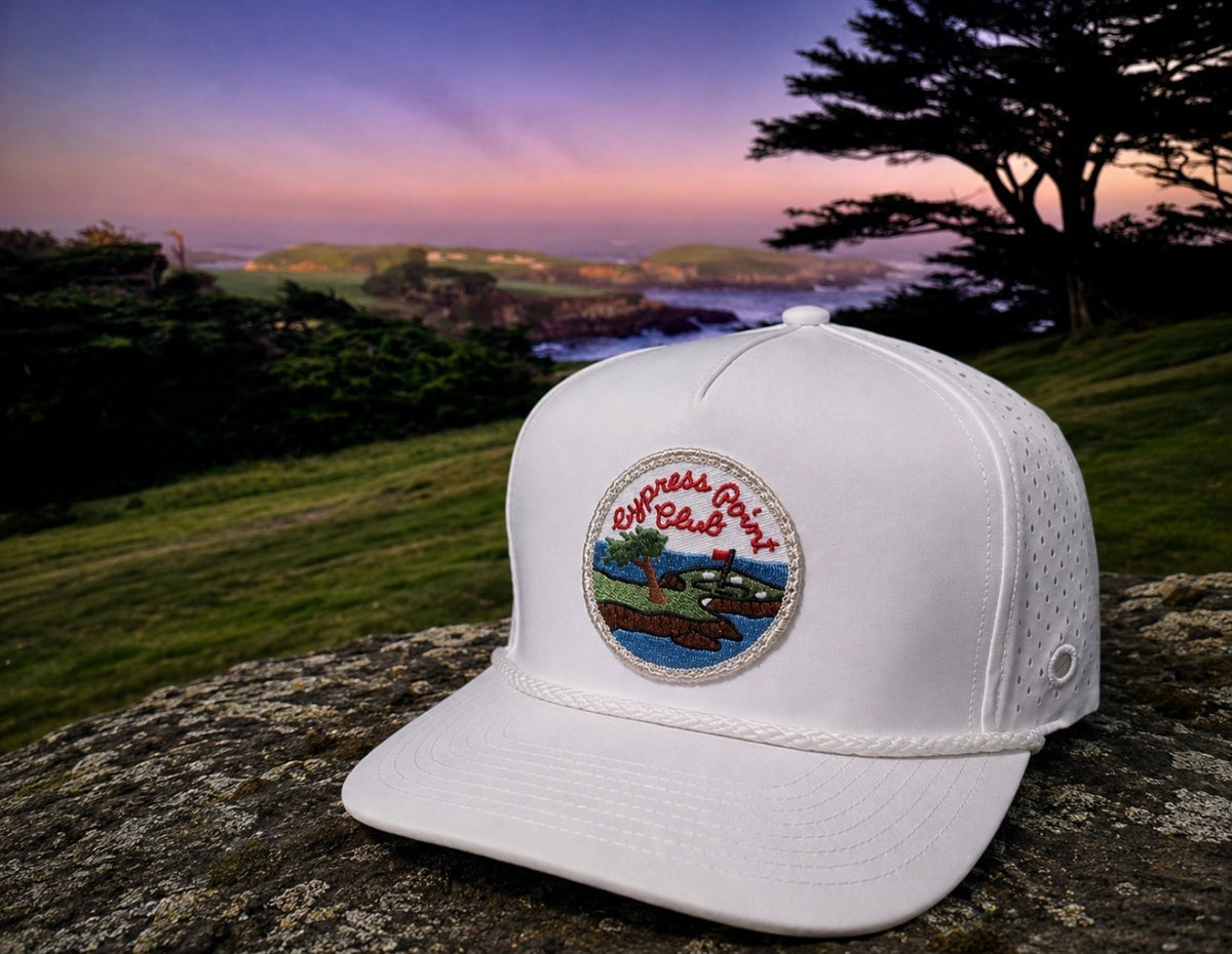 Vintage Cypress Point Patch on our Premium High Crown Water Resistant Hat