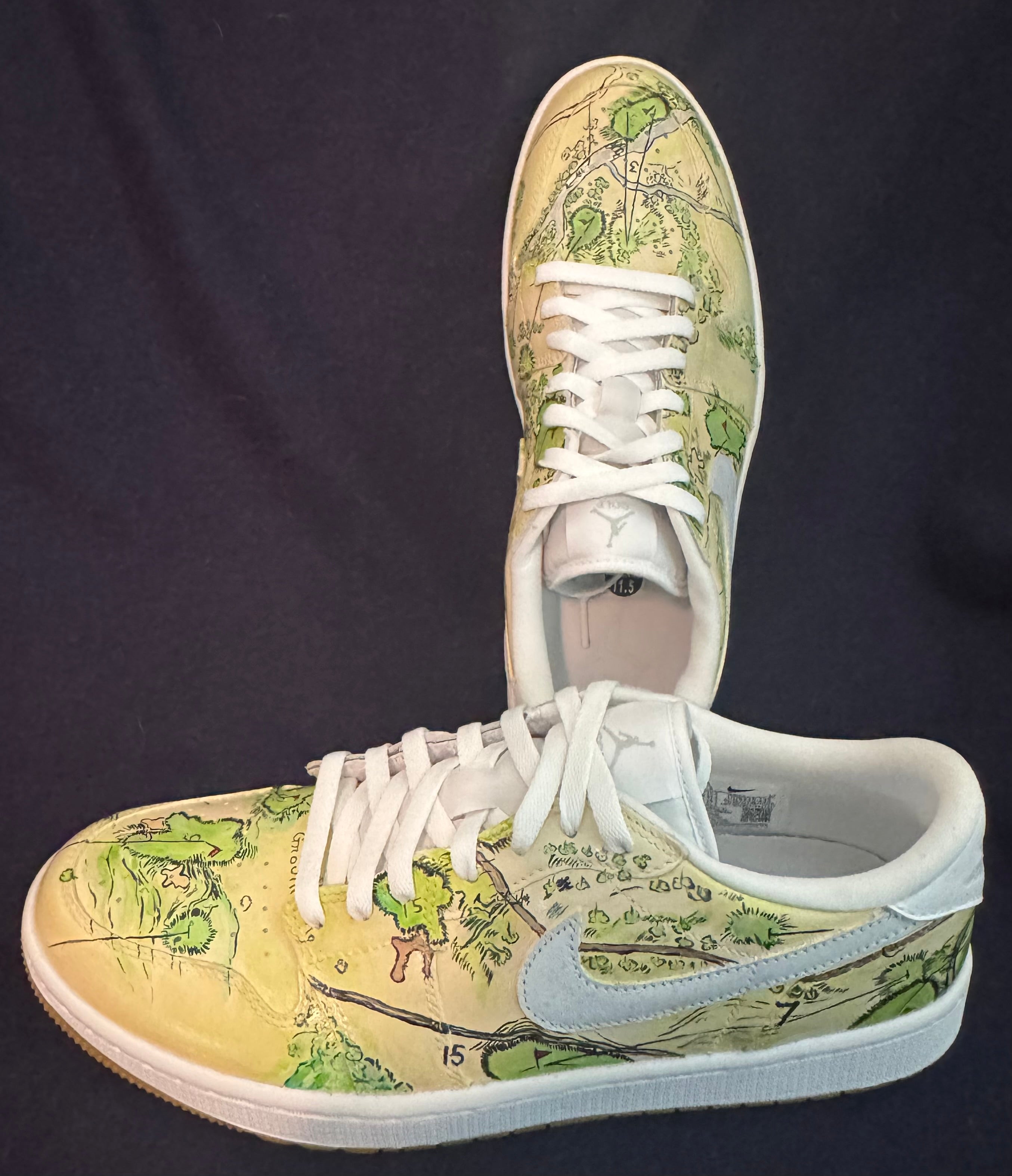 Jordan I Golf Shoes Size 11.5 Hand Painted with ANGC 1932 Routing