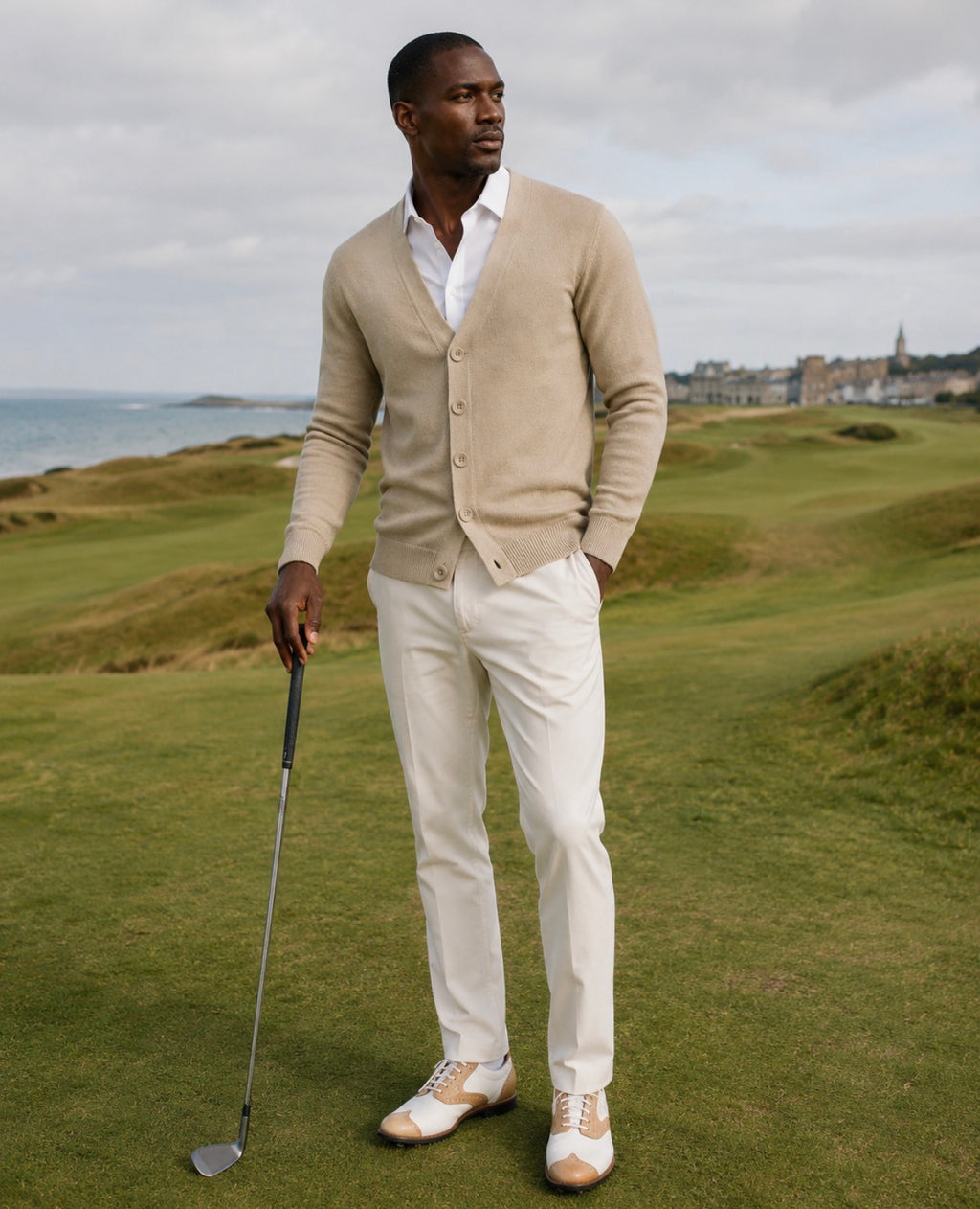 St Andrews Vintage Patch on Classic Tan/Cream Cardigan