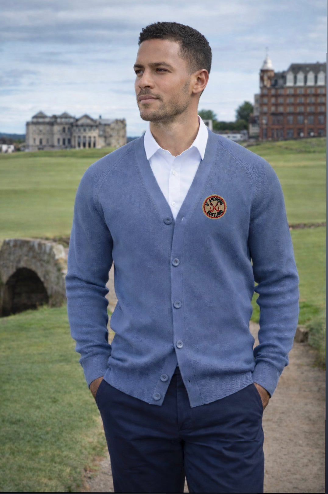 (Pre-Order) St Andrews Vintage Patch Cardigan - Light Blue