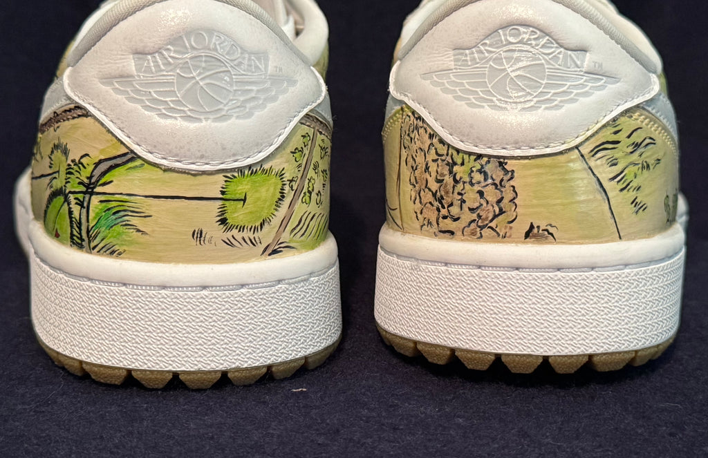 Jordan I Golf Shoes Size 11.5 Hand Painted with ANGC 1932 Routing
