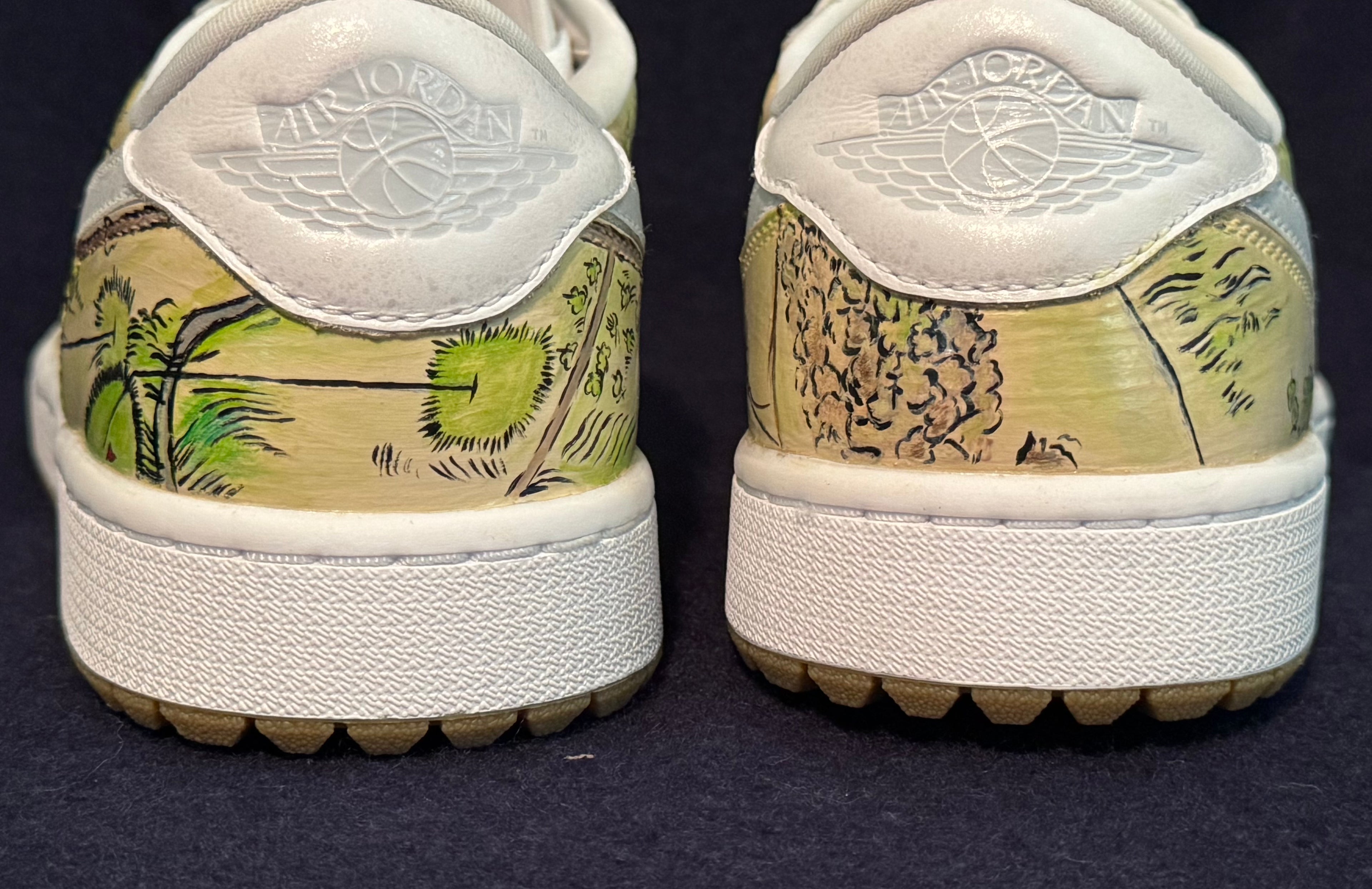 Jordan I Golf Shoes Size 11.5 Hand Painted with ANGC 1932 Routing