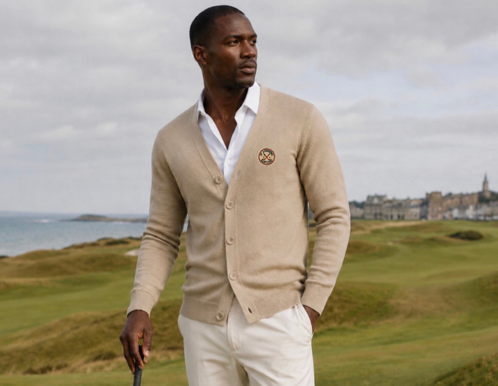 St Andrews Vintage Patch on Classic Tan/Cream Cardigan