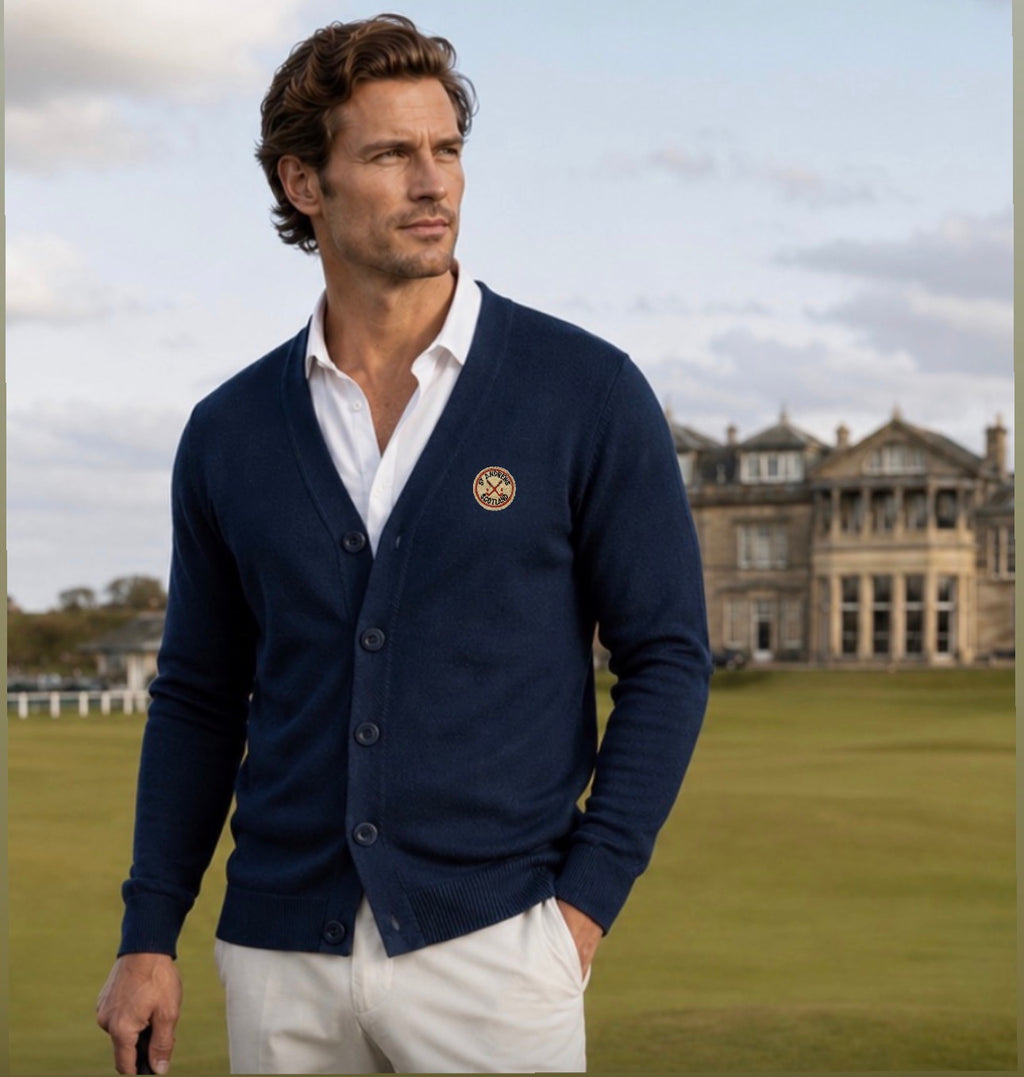 St Andrews Vintage Patch Cardigan — Navy