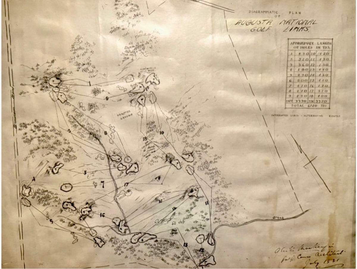 Original 1931 Map of Augusta National from the Wendell Miller Collection
