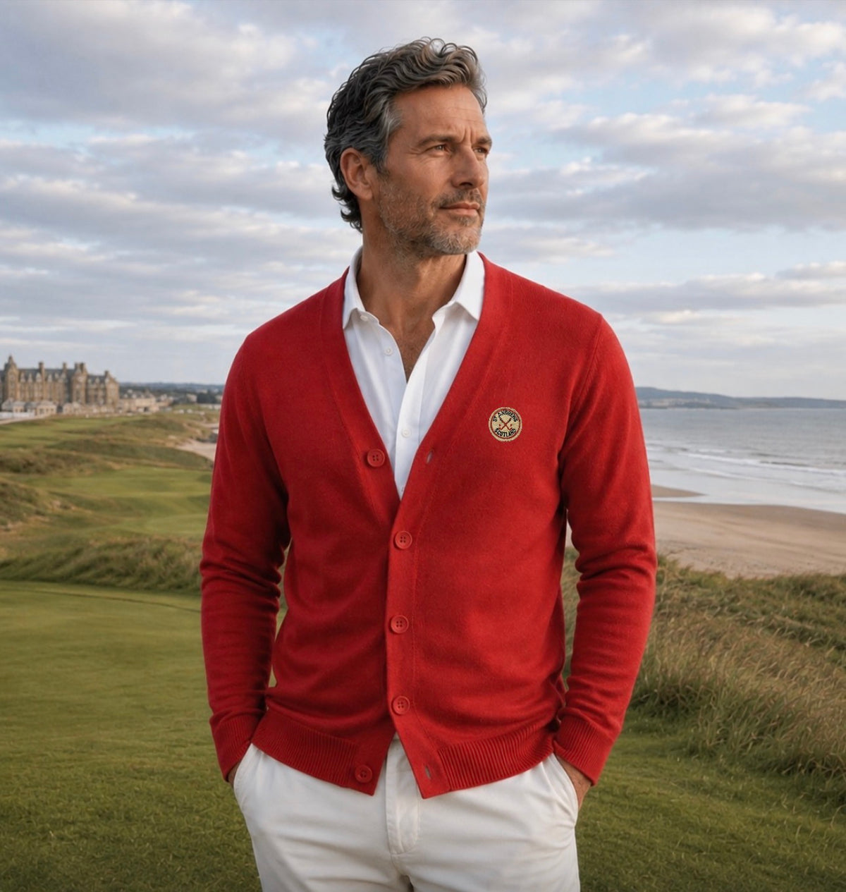 St Andrews Vintage Patch Cardigan - Red