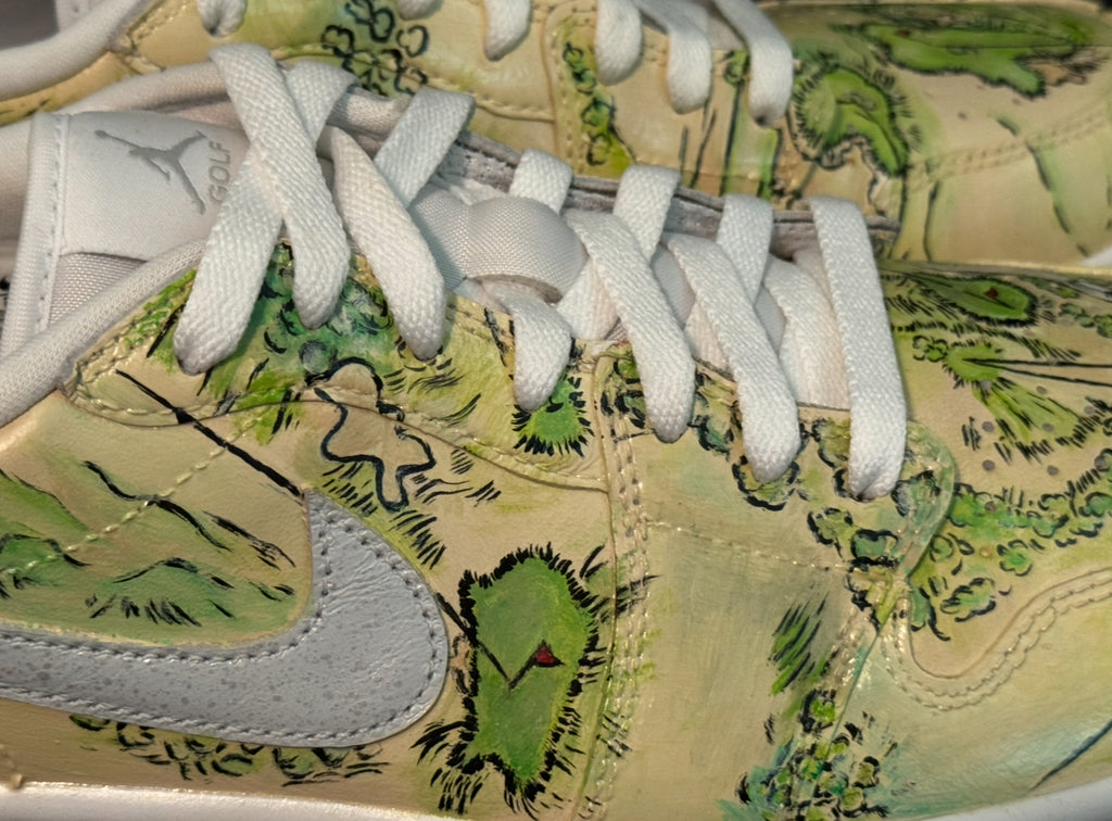 Jordan I Golf Shoes Size 11.5 Hand Painted with ANGC 1932 Routing