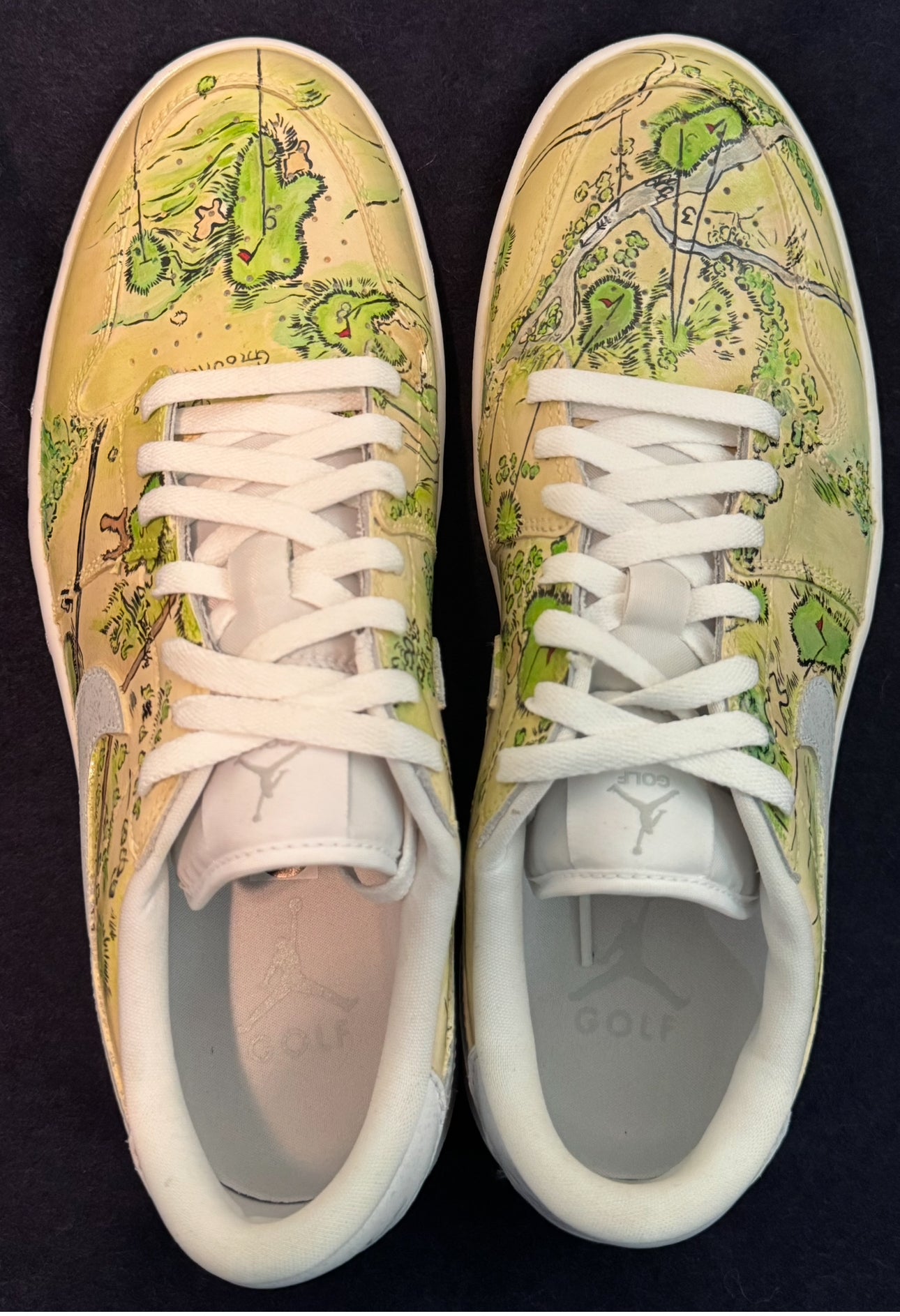Jordan I Golf Shoes Size 11.5 Hand Painted with ANGC 1932 Routing
