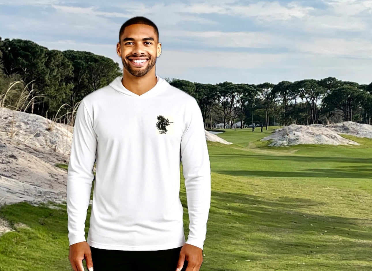 The Banned Belle Logo on White Sport Hoodie with SPF 50