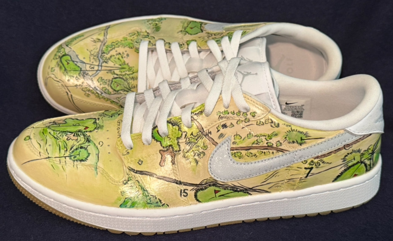 Jordan I Golf Shoes Size 11.5 Hand Painted with ANGC 1932 Routing