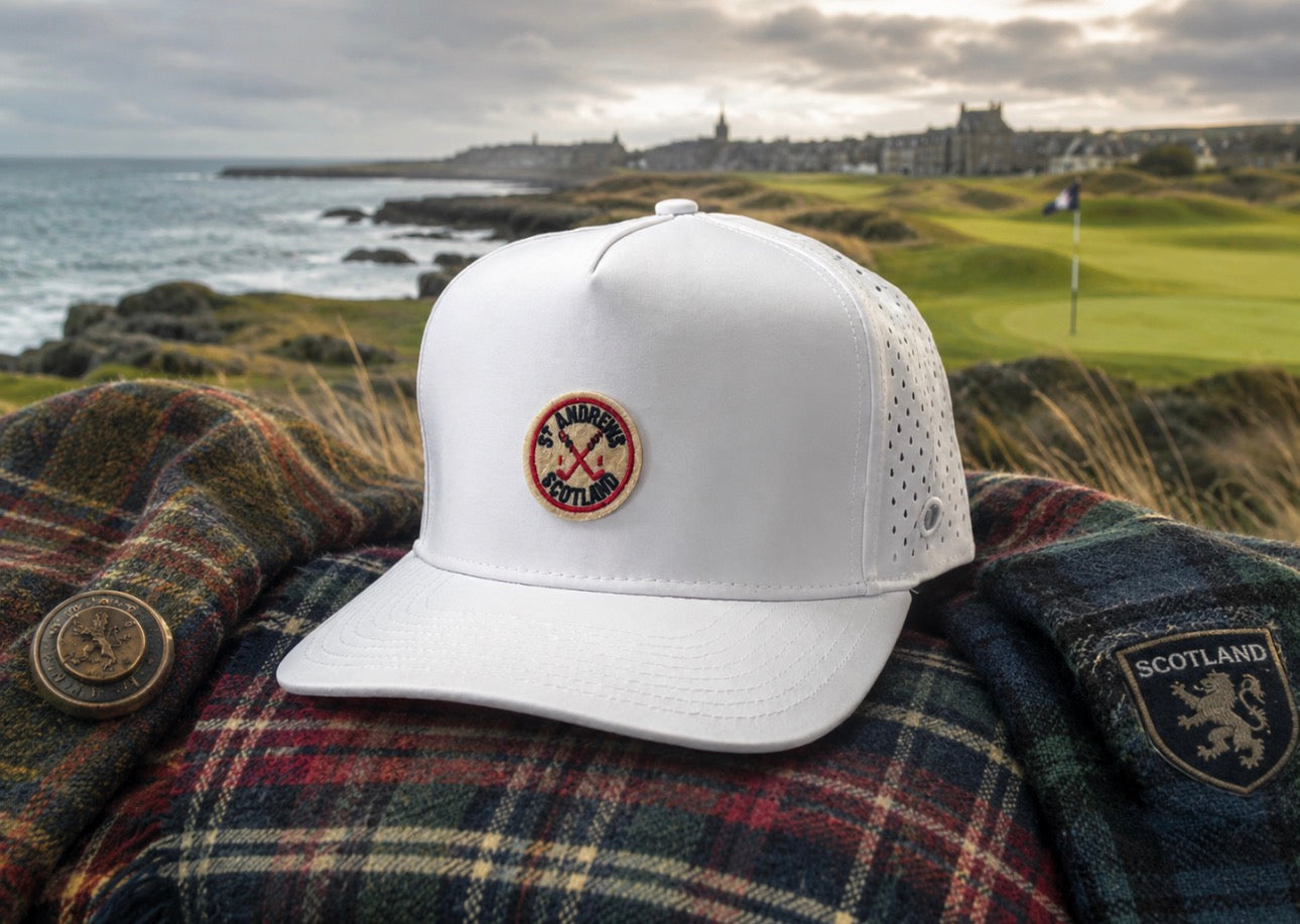 Vintage St Andrews Patch on our Premium High Crown Water Resistant Hat