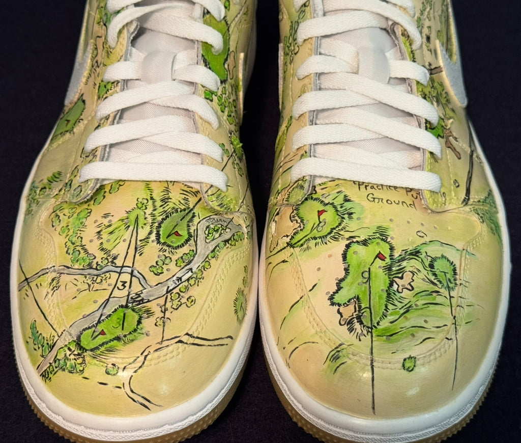Jordan I Golf Shoes Size 11.5 Hand Painted with ANGC 1932 Routing