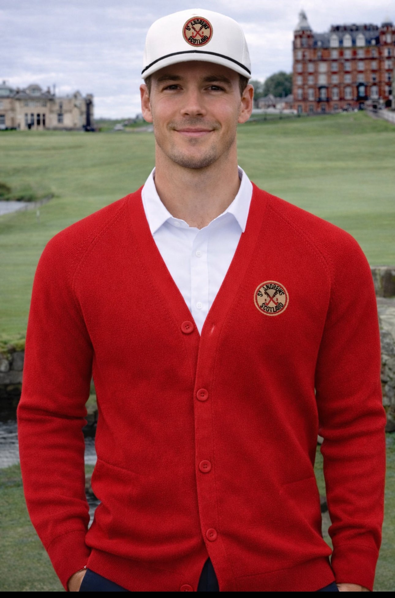 ANSETT KNITWEAR 赤 ゴルフ・セーター⭐︎ヴィンテージ Pre-Order) St Andrews Vintage Patch Cardigan - Red – Antiquity